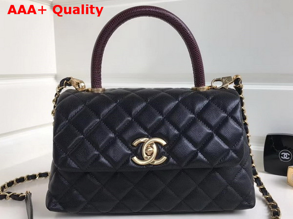 Chanel Flap Bag with Top Handle Black Grained Calfskin Gold Tone Metal Replica