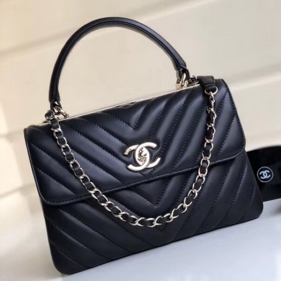 Chanel Flap Bag with Top Handle Black Lambskin