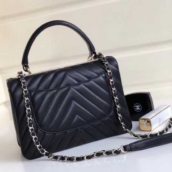 Chanel Flap Bag with Top Handle Black Lambskin