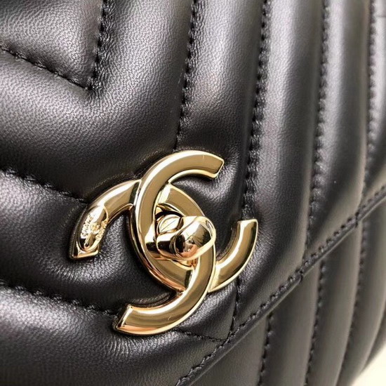 Chanel Flap Bag with Top Handle Black Lambskin