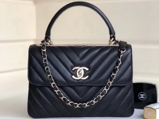 Chanel Flap Bag with Top Handle Black Lambskin