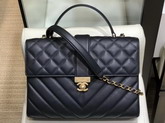 Chanel Flap Bag with Top Handle Black Quilted and Chevron Calfskin and Gold Tone Metal AS0712