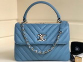 Chanel Flap Bag with Top Handle Blue Lambskin