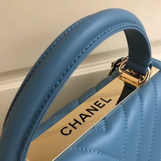 Chanel Flap Bag with Top Handle Blue Lambskin