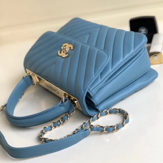 Chanel Flap Bag with Top Handle Blue Lambskin