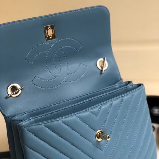 Chanel Flap Bag with Top Handle Blue Lambskin