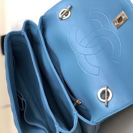 Chanel Flap Bag with Top Handle Blue Lambskin