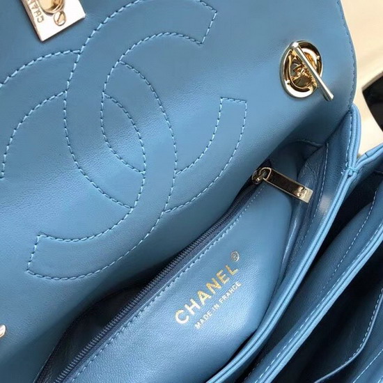 Chanel Flap Bag with Top Handle Blue Lambskin