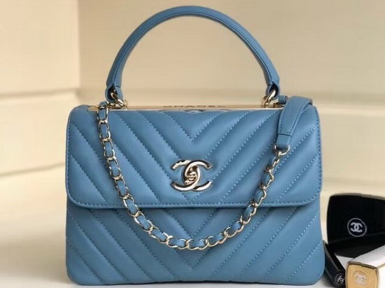 Chanel Flap Bag with Top Handle Blue Lambskin