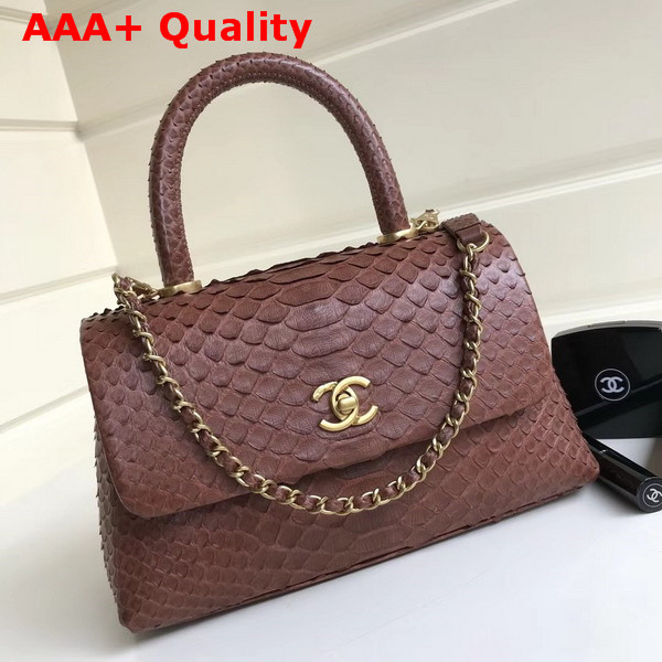 Chanel Flap Bag with Top Handle Brown Python Gold Tone Metal Replica