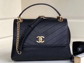 Chanel Flap Bag with Top Handle Grained Calfskin Elaphe and Gold Tone Metal Black