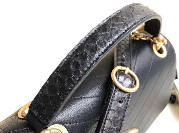 Chanel Flap Bag with Top Handle Grained Calfskin Elaphe and Gold Tone Metal Black