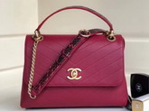 Chanel Flap Bag with Top Handle Grained Calfskin Elaphe and Gold Tone Metal Red and Black