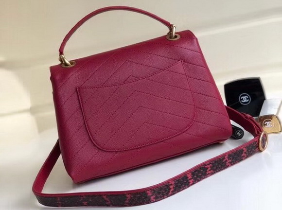 Chanel Flap Bag with Top Handle Grained Calfskin Elaphe and Gold Tone Metal Red and Black