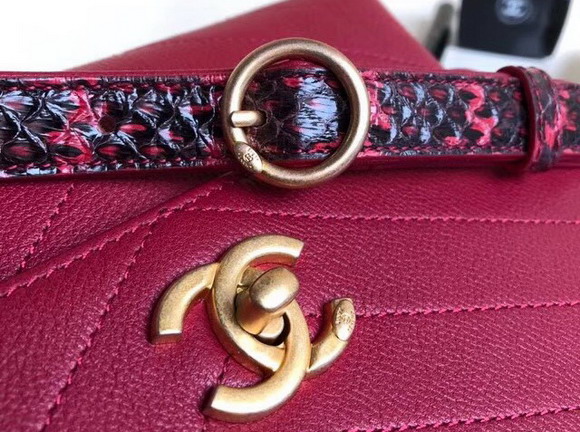 Chanel Flap Bag with Top Handle Grained Calfskin Elaphe and Gold Tone Metal Red and Black