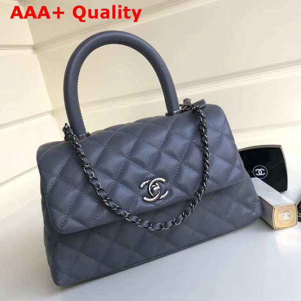 Chanel Flap Bag with Top Handle Grained Calfskin Gold Tone Metal Light Blue Replica