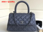 Chanel Flap Bag with Top Handle Grained Calfskin Gold Tone Metal Light Blue Replica