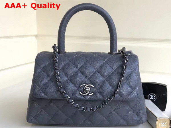 Chanel Flap Bag with Top Handle Grained Calfskin Gold Tone Metal Light Blue Replica