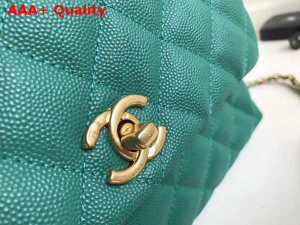 Chanel Flap Bag with Top Handle Green Grained Calfskin Gold Tone Metal Replica