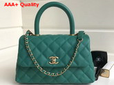 Chanel Flap Bag with Top Handle Green Grained Calfskin Gold Tone Metal Replica