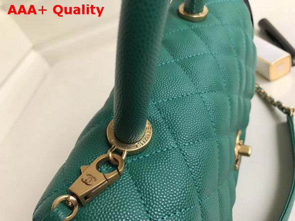 Chanel Flap Bag with Top Handle Green Grained Calfskin Gold Tone Metal Replica