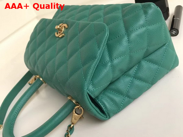 Chanel Flap Bag with Top Handle Green Grained Calfskin Gold Tone Metal Replica