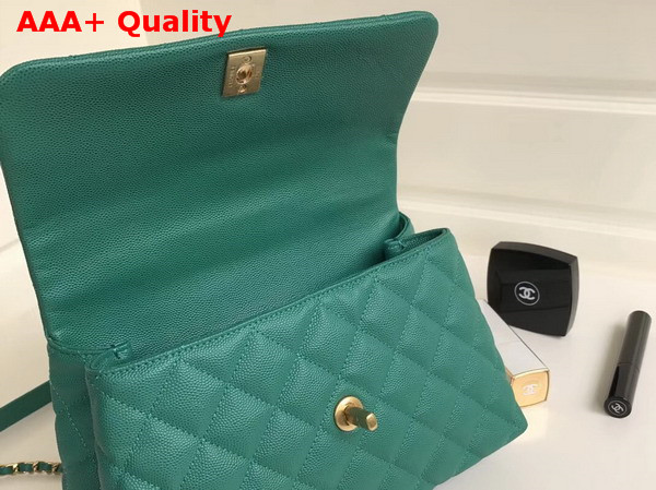 Chanel Flap Bag with Top Handle Green Grained Calfskin Gold Tone Metal Replica