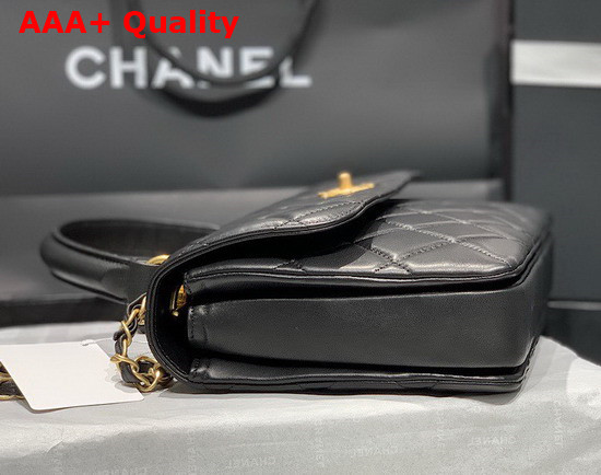 Chanel Flap Bag with Top Handle Lambskin Black with Gold Tone Metal Ref A92236 Replica