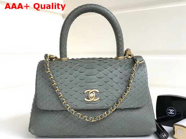 Chanel Flap Bag with Top Handle Light Blue Python Lambskin Gold Tone Metal Replica