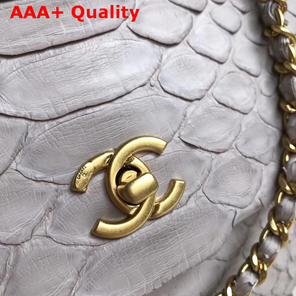 Chanel Flap Bag with Top Handle Light Grey Python Lambskin Gold Tone Metal Replica