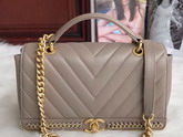 Chanel Flap Bag with Top Handle Nude Lambskin Gold Tone Metal For Sale