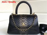 Chanel Flap Bag with Top Handle Python Lambskin Gold Tone Metal Black Replica