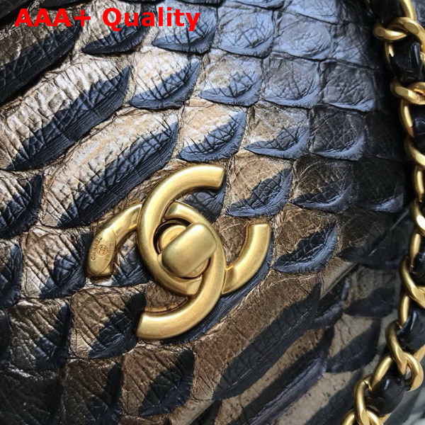 Chanel Flap Bag with Top Handle Python Lambskin Gold Tone Metal Black Replica