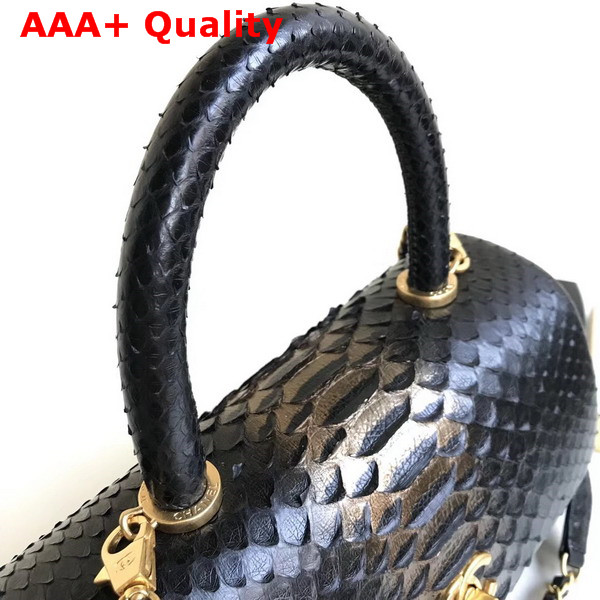 Chanel Flap Bag with Top Handle Python Lambskin Gold Tone Metal Black Replica