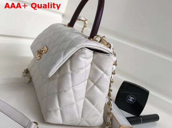 Chanel Flap Bag with Top Handle White Grained Calfskin Gold Tone Metal Replica