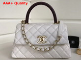 Chanel Flap Bag with Top Handle White Grained Calfskin Gold Tone Metal Replica