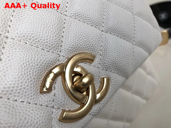 Chanel Flap Bag with Top Handle White Grained Calfskin Gold Tone Metal Replica