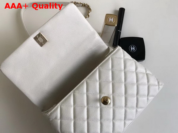 Chanel Flap Bag with Top Handle White Grained Calfskin Gold Tone Metal Replica