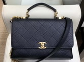 Chanel Flap Bag with Top Handle and Shoulder Strap Black Grained Calfskin AS0305