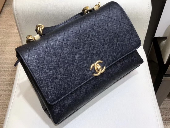 Chanel Flap Bag with Top Handle and Shoulder Strap Black Grained Calfskin AS0305