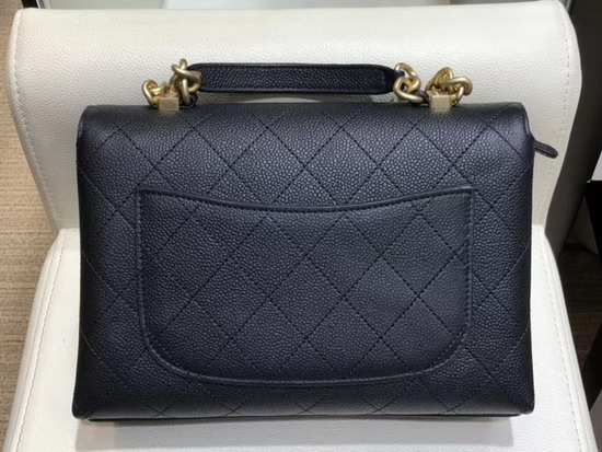 Chanel Flap Bag with Top Handle and Shoulder Strap Black Grained Calfskin AS0305