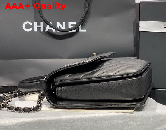 Chanel Flap Bag with Top Handle in Black Chevron Lambskin with Silver Hardware Replica