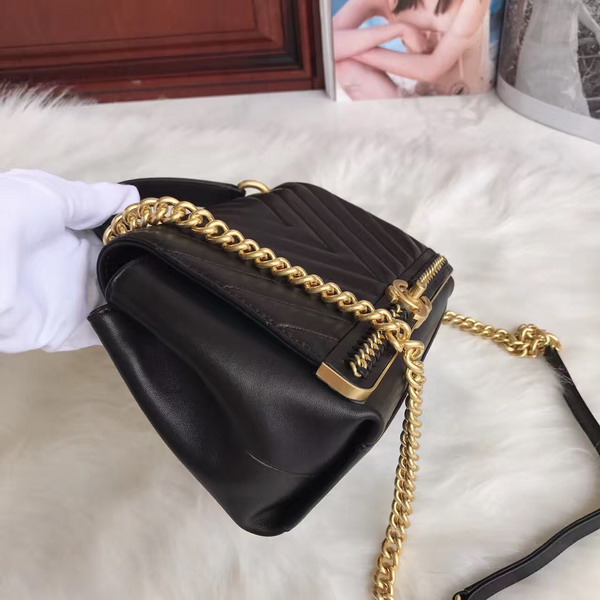 Chanel Flap Bag with Top Handle in Black Lambskin Gold Tone Metal For Sale