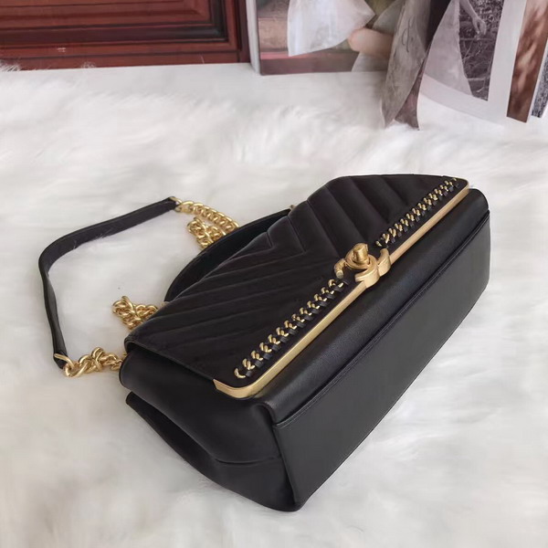 Chanel Flap Bag with Top Handle in Black Lambskin Gold Tone Metal For Sale