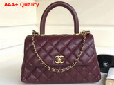 Chanel Flap Bag with Top Handle in Burgundy Grained Calfskin with Gold Tone Metal Replica