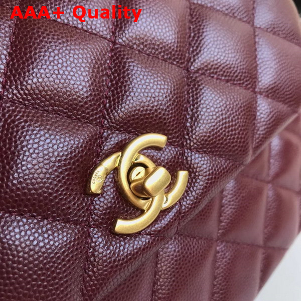 Chanel Flap Bag with Top Handle in Burgundy Grained Calfskin with Gold Tone Metal Replica