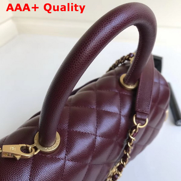 Chanel Flap Bag with Top Handle in Burgundy Grained Calfskin with Gold Tone Metal Replica