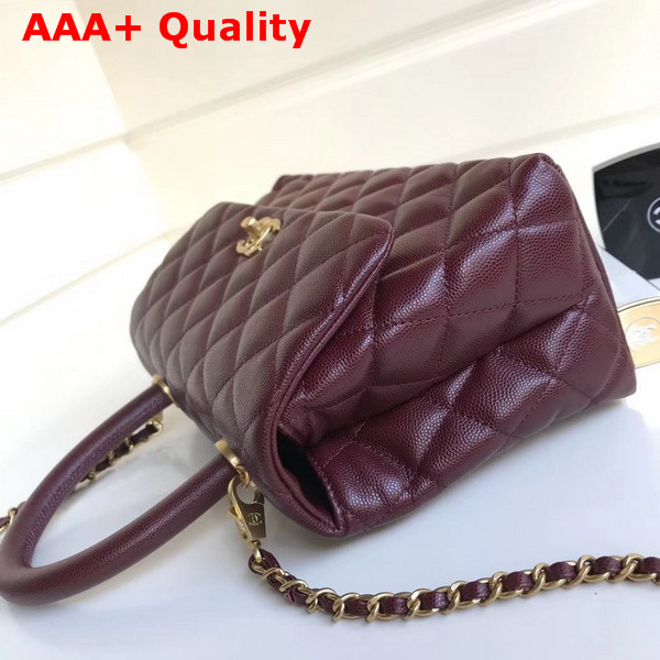 Chanel Flap Bag with Top Handle in Burgundy Grained Calfskin with Gold Tone Metal Replica