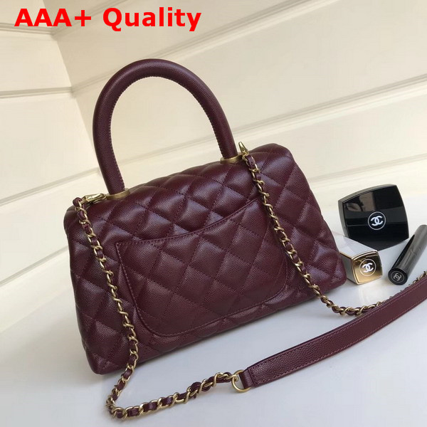 Chanel Flap Bag with Top Handle in Burgundy Grained Calfskin with Gold Tone Metal Replica