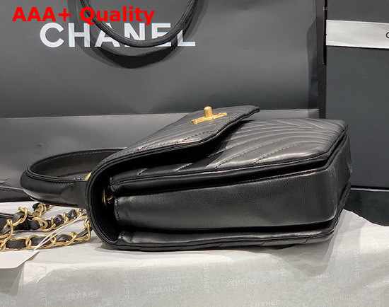 Chanel Flap Bag with Top Handle in Chevron Lambskin Black with Gold Hardware Replica